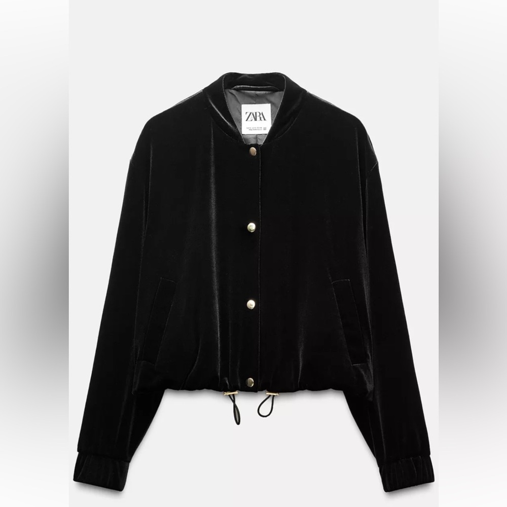 NWT ZARA BLACK VELVET BOMBER WITH GOLD BUTTONS - SIZE S